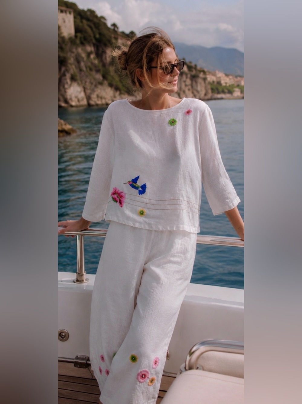 Hot Cotton by Marc Ware Embroidered 100% Linen 2-Piece Set | Size M